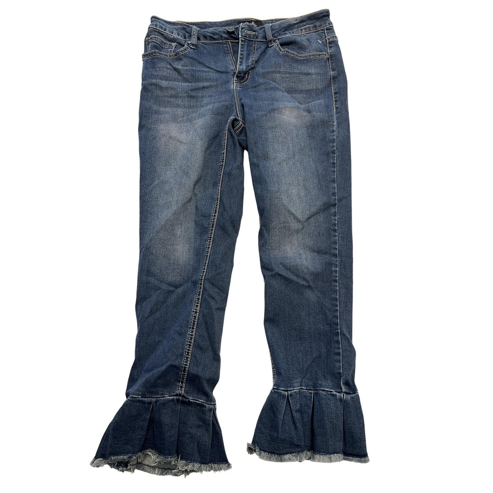 Earl Jeans Jeans Womens 8 Blue Ruffle Flounce Frayed Hem‎ Cropped Stretch Denim